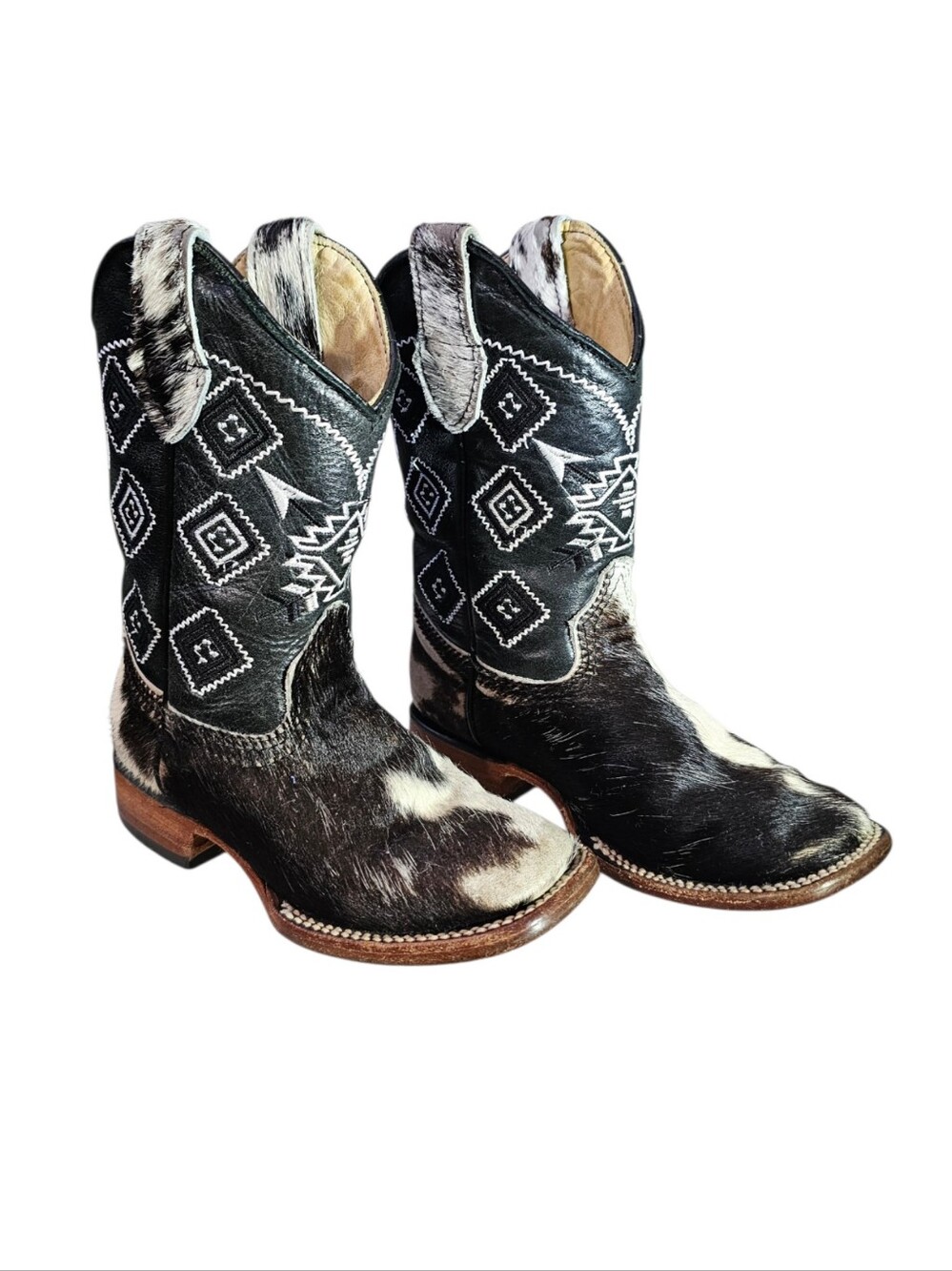 Rock'em Kids Cowhide Cowboy Boot - Black/White Size 13